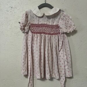 Vintage Red and White Smocked Bow Dress
